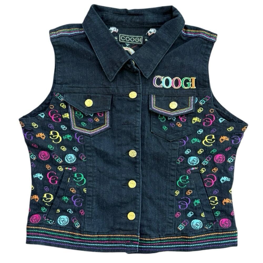 Vintage Coogi Women's Denim Embroidered Y2K Kidcore Logo Whimsygoth Vest Size XL